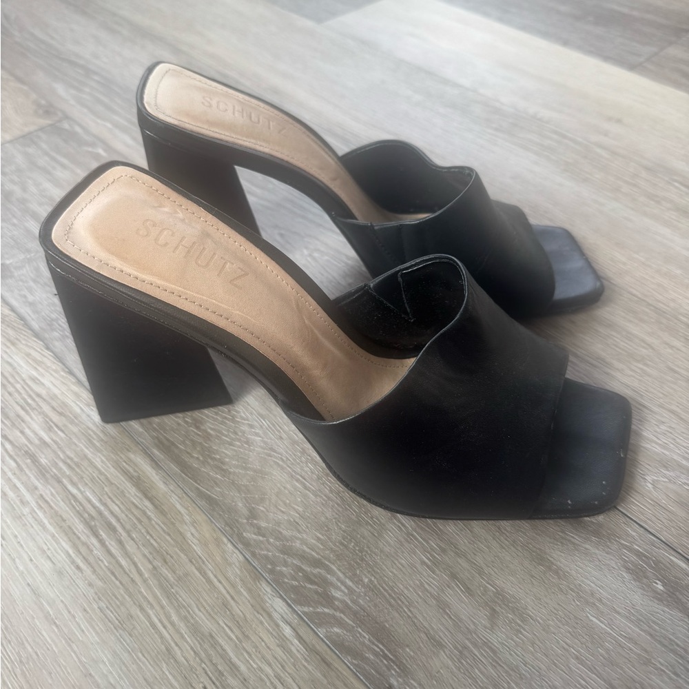 Schutz Black Mules with Chunky Block Heel
